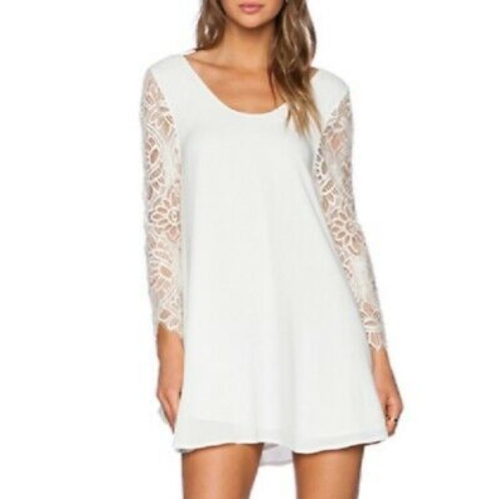LOVERS & FRIENDS White Lace Long Sleeve Mini Dress